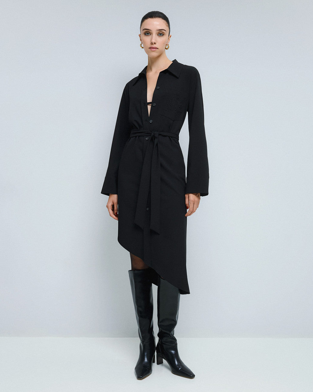 54-3053 Asymmetric Shirt Dress - Brown Loft