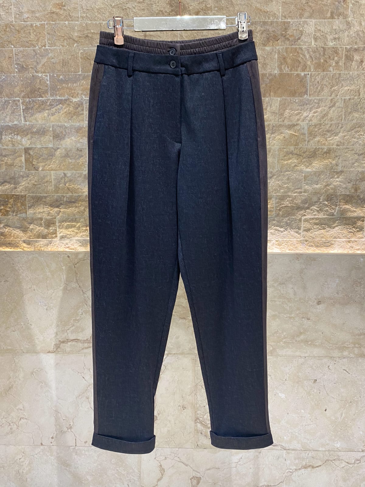 54-1056/5026 Collar Buttoned Jacket and Pant سترة وبنطال بأزرار وياقة - Brown Loft