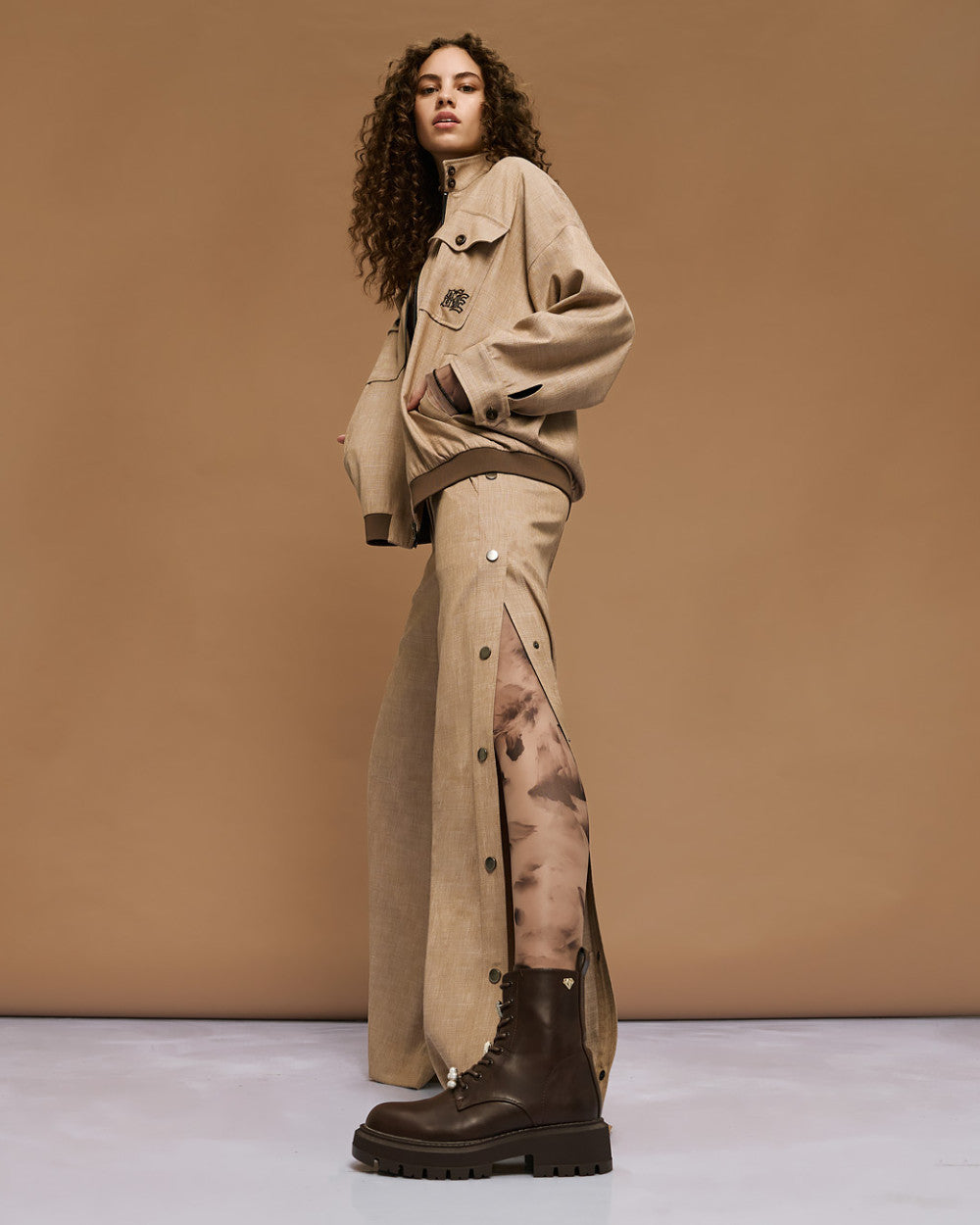 54-1021/5047 Oversized Jacket and Straight Leg Pants - Brown Loft