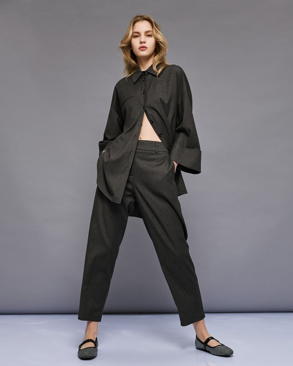54-5120 Chic Pants with Rhinestone Details - Brown Loft