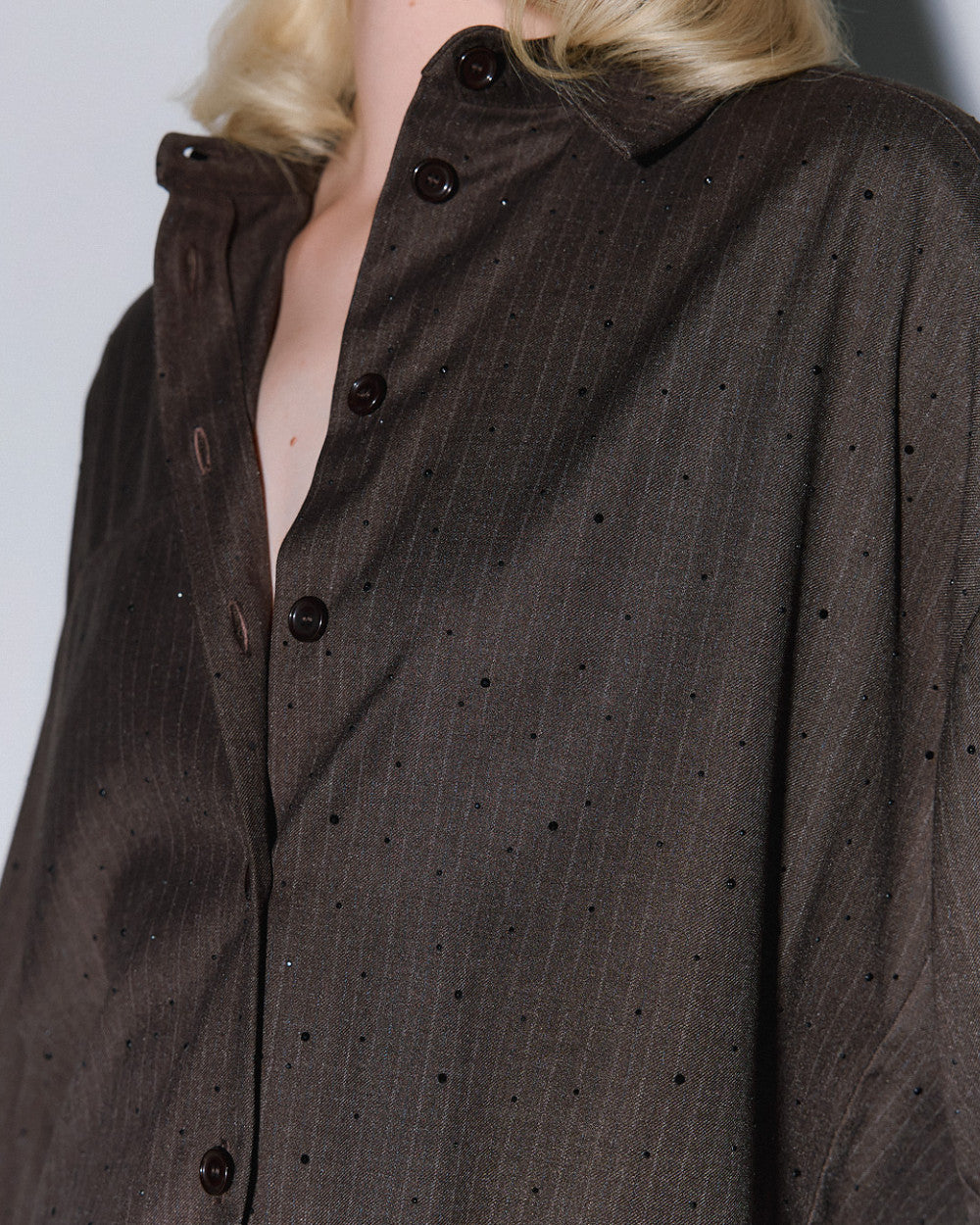 54-7054 Long Shirt with rhinestone قميص طويل بحجر الراين - Brown Loft