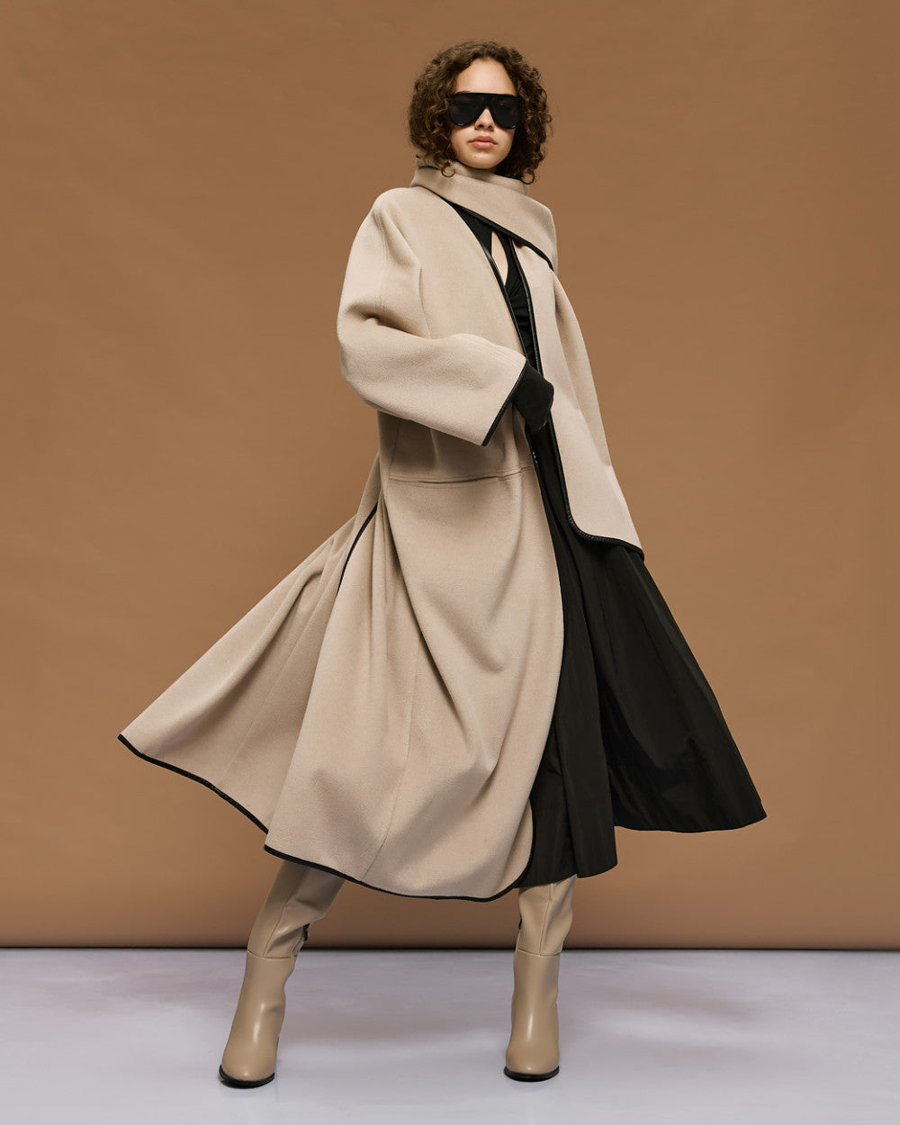 54-9009 Stylish Coat with Detachable Scarf - Brown Loft