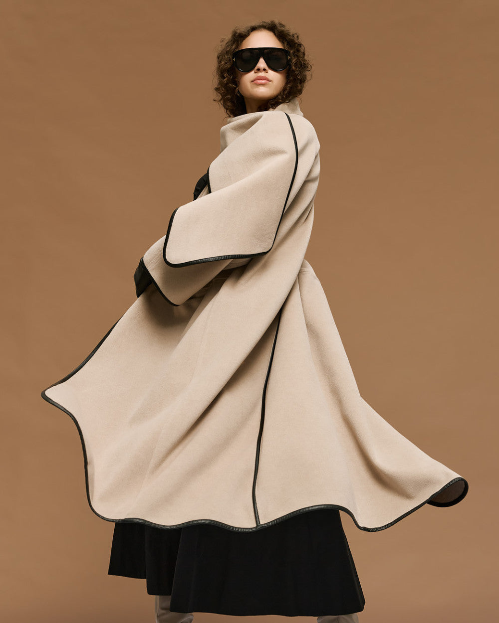 54-9009 Stylish Coat with Detachable Scarf - Brown Loft