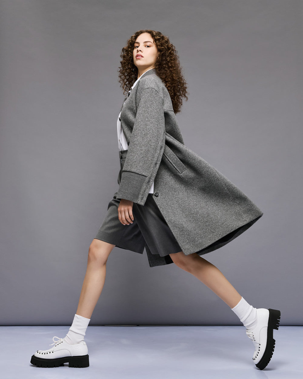 54-9014 Ribbed Neckline Buttoned Long Coat - Brown Loft