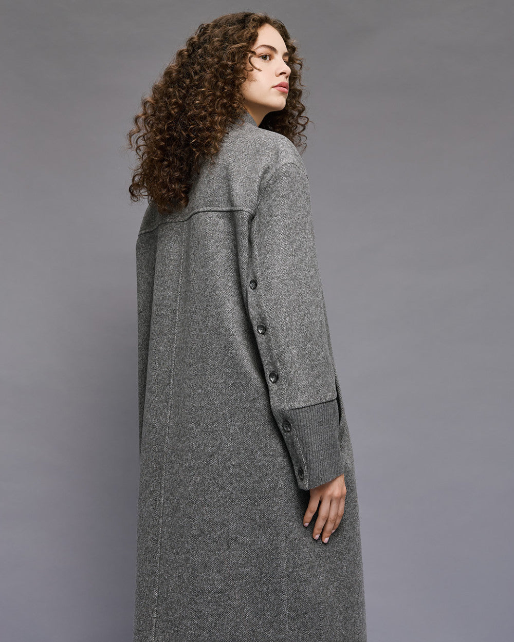 54-9014 Ribbed Neckline Buttoned Long Coat - Brown Loft