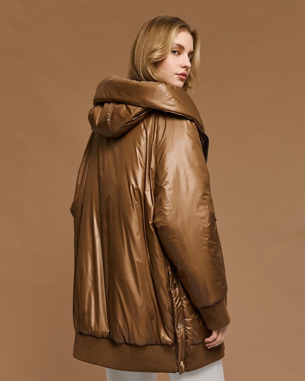 54-9130 Hoodie Puffer Long Jacket - Brown Loft