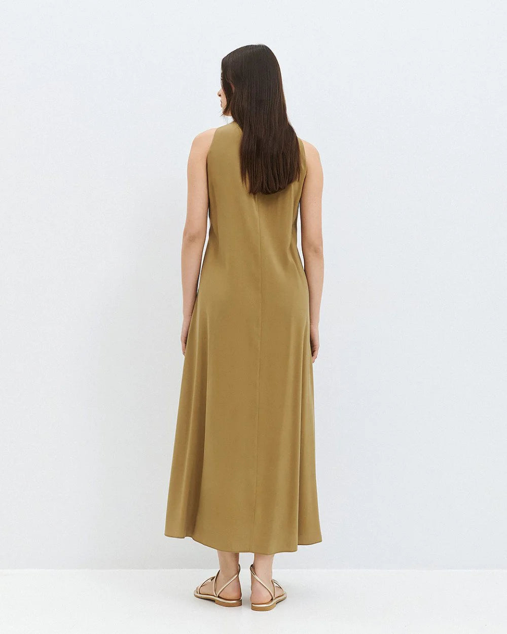 63-3321 Sleeveless Dress with Ruffles - Brown Loft