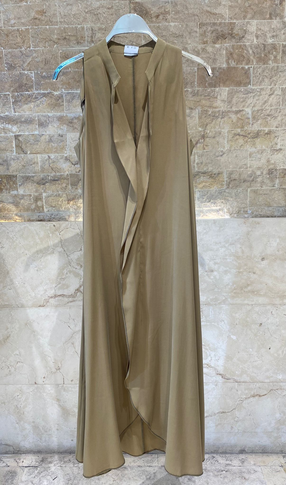 63-3321 Sleeveless Dress with Ruffles - Brown Loft
