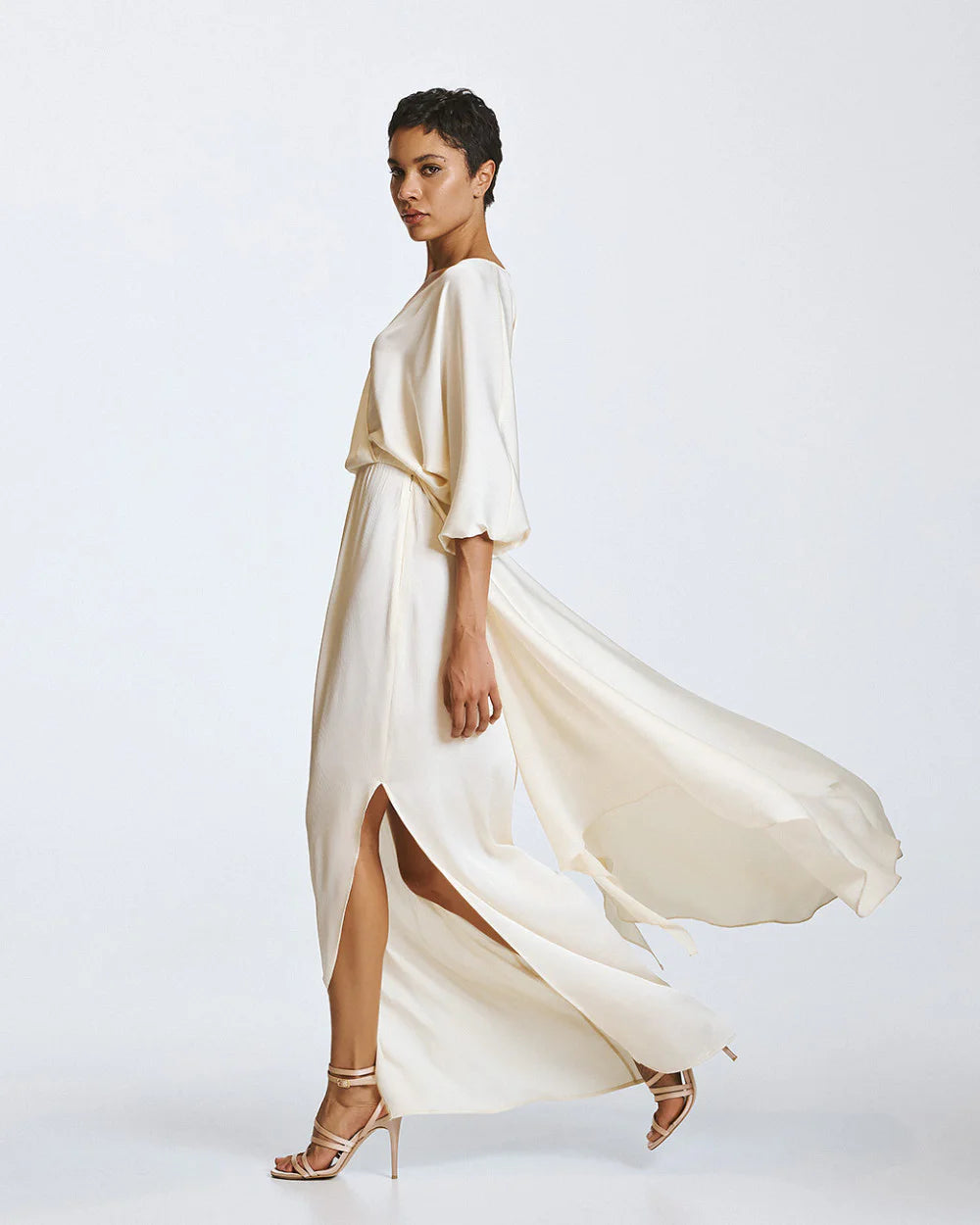 63-3379 Long Wrap Tie Dress - Brown Loft