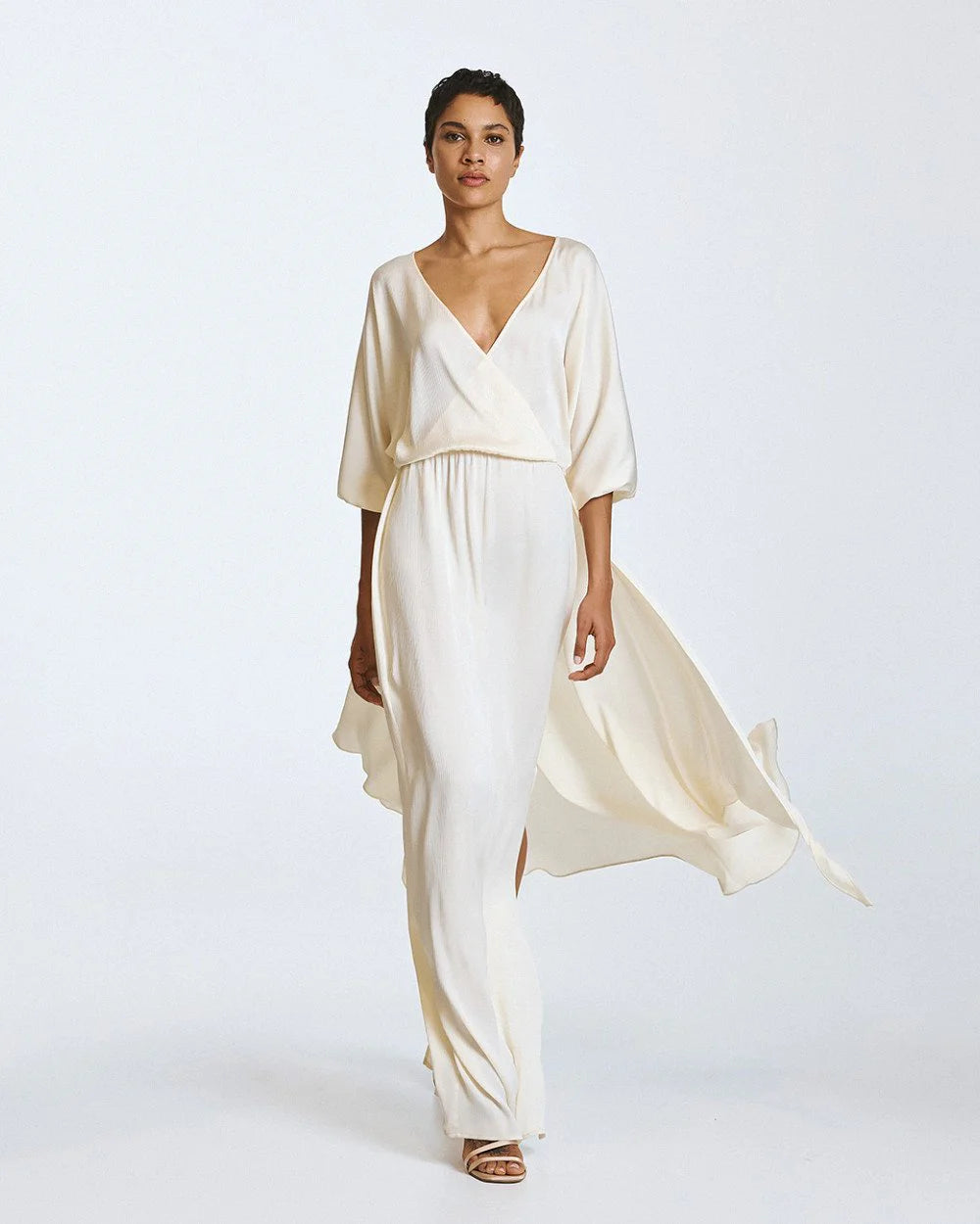 63-3379 Long Wrap Tie Dress - Brown Loft
