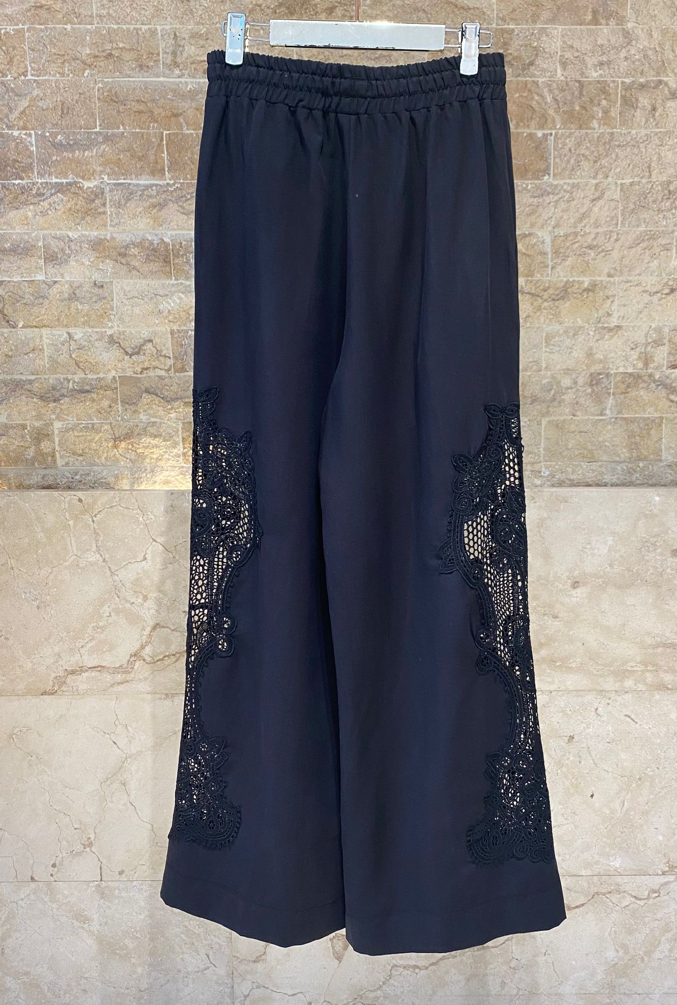 63-5039 Elegant Pants with Lace Details - Brown Loft