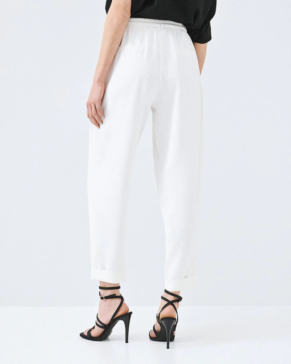 63-5101 Elasticated Pants with Turn-up Cuffs - Brown Loft