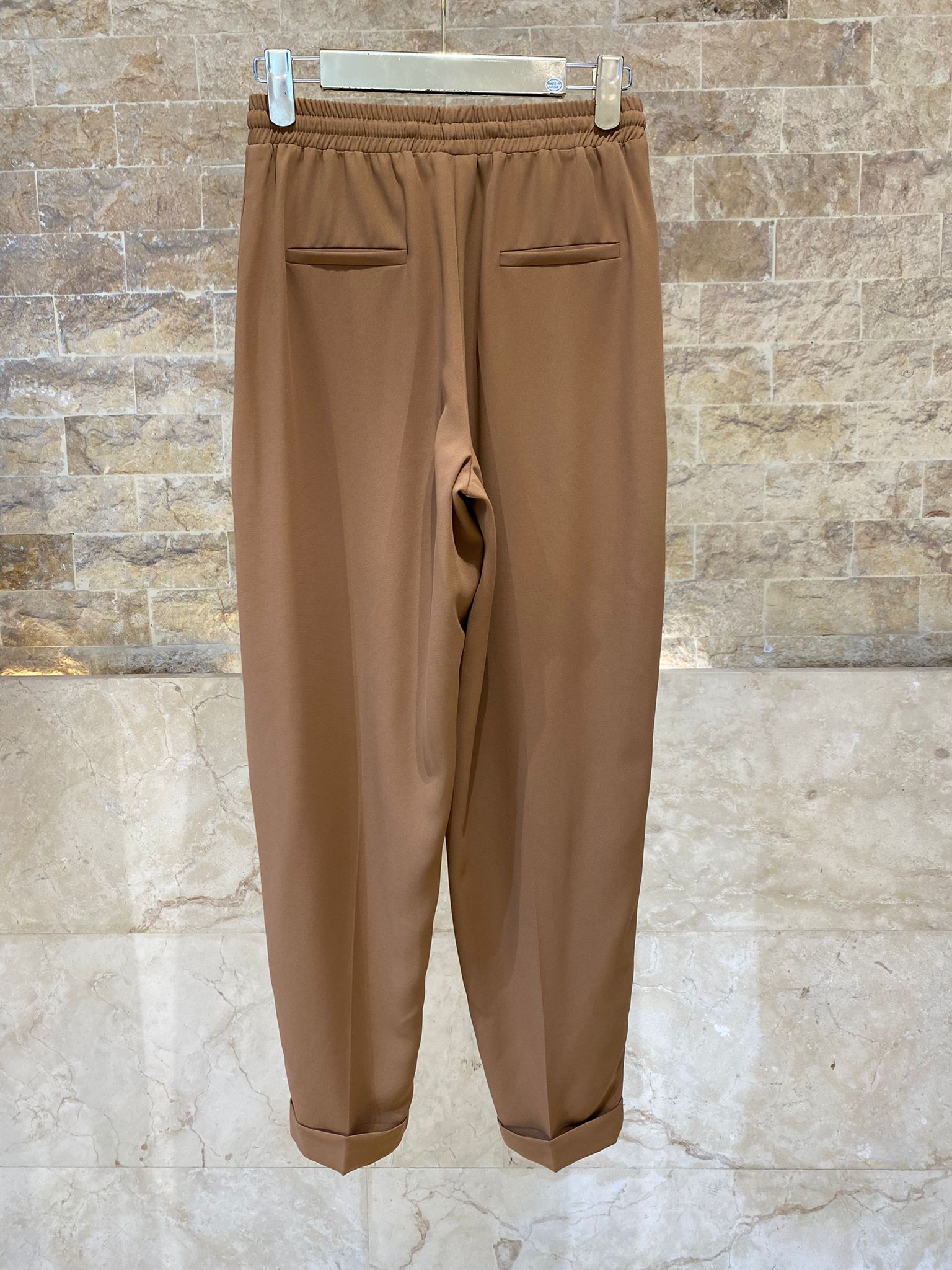 63-5101 Elasticated Pants with Turn-up Cuffs - Brown Loft