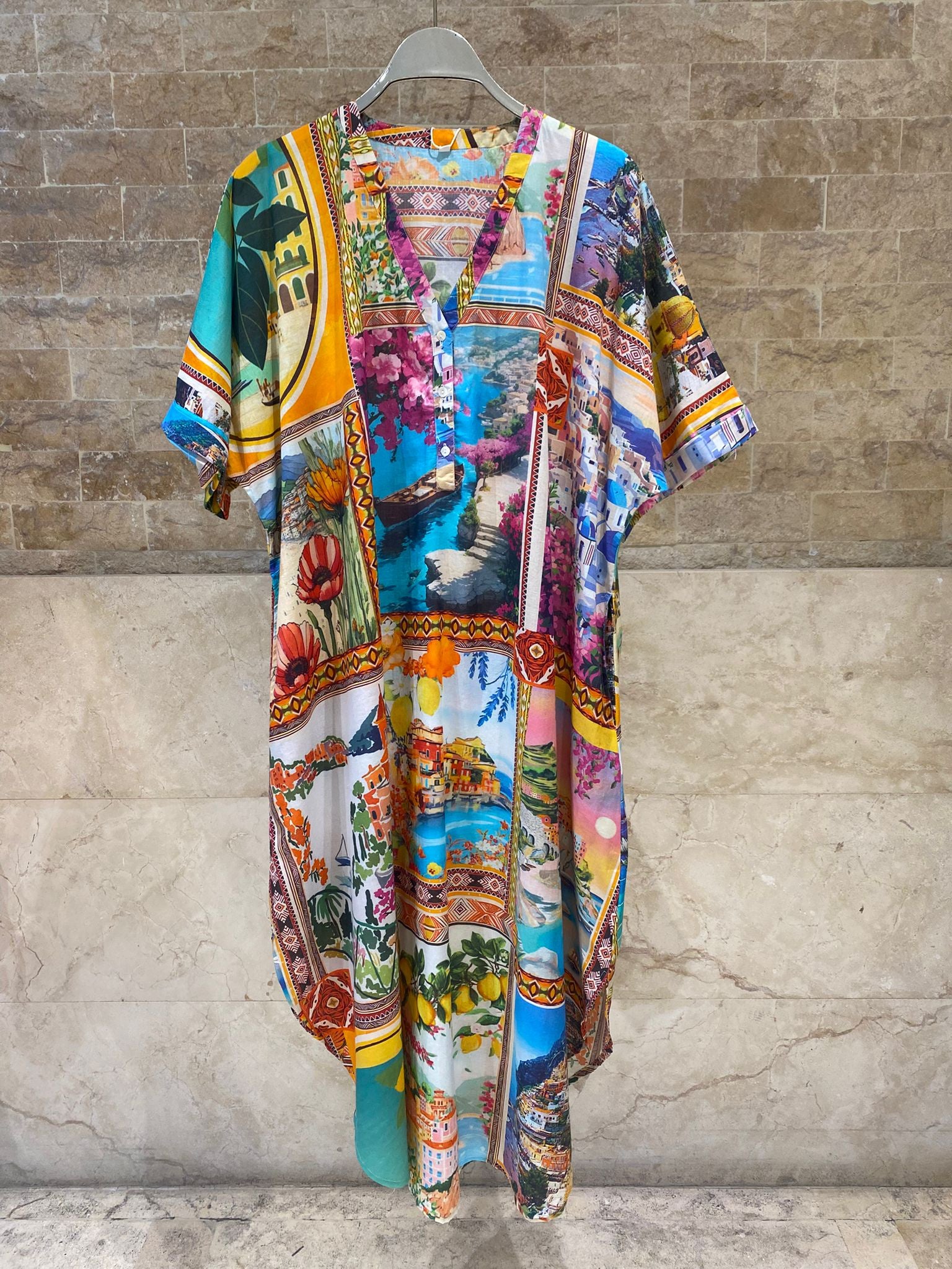 67916-1358 Mediterranean Printed Dress فستان بطبعة مستوحاة من طراز البحر المتوسط