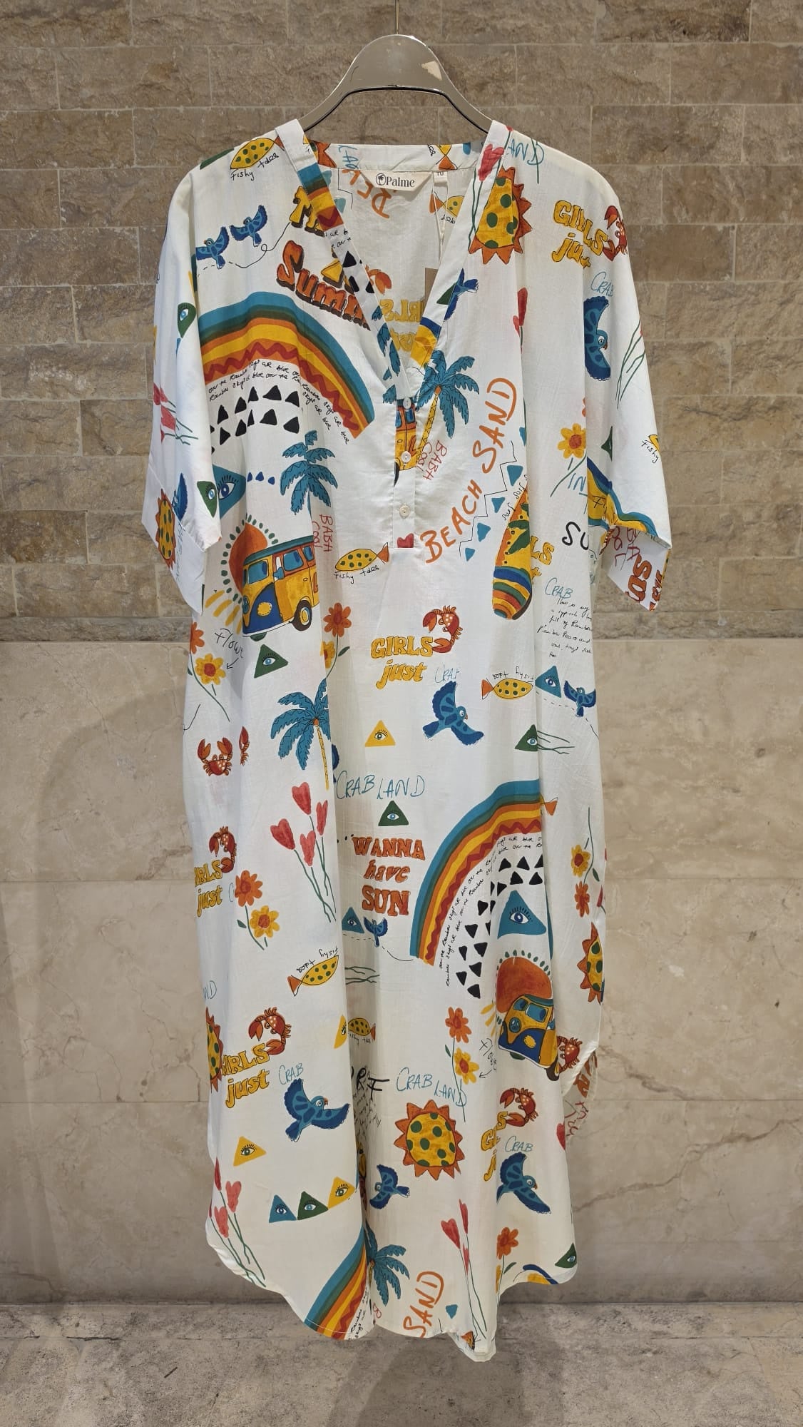67958-0303 Summer Themed Graphic Print Tunic Dress