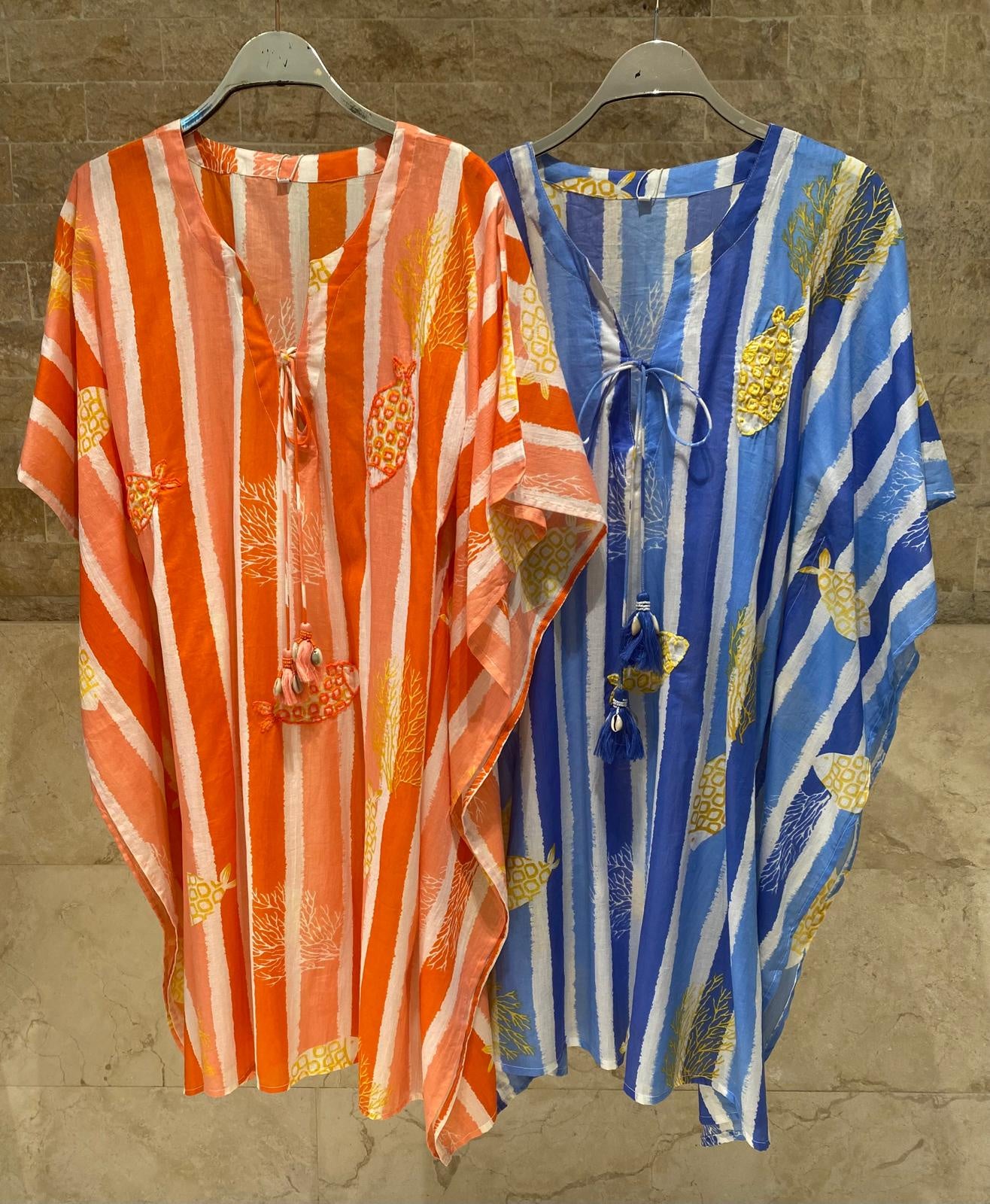 Stripes Patterned Cotton Short Kaftan