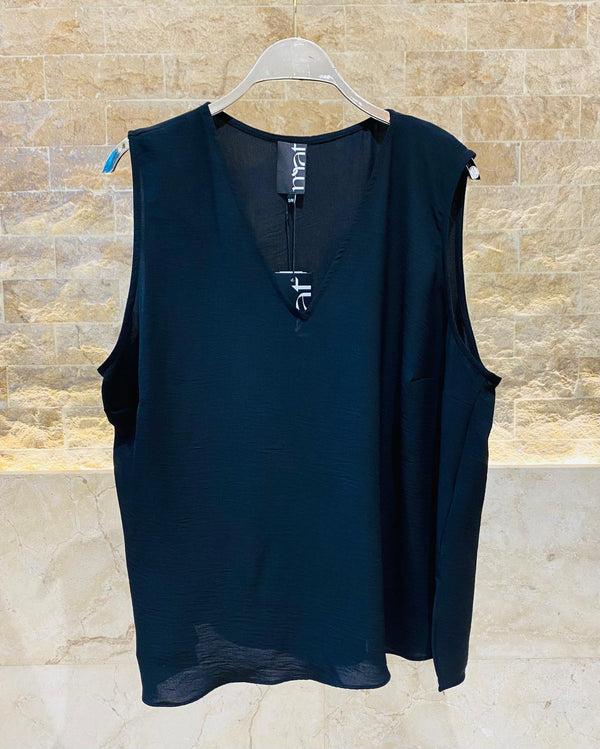 V Neck Oversized Airwashed Crepe Sleeveless Top - 8201.1103