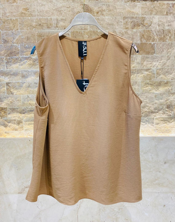 V Neck Oversized Airwashed Crepe Sleeveless Top - 8201.1103