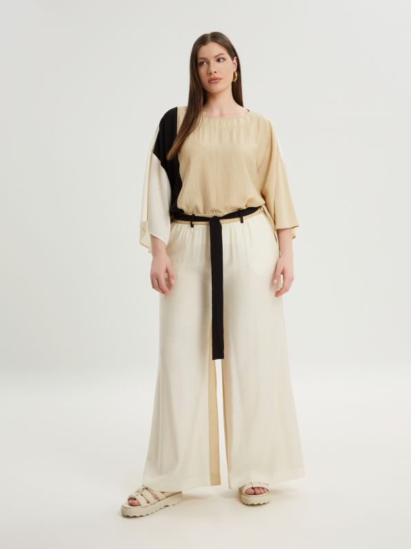Two Tone Wide Leg Pants - 2042