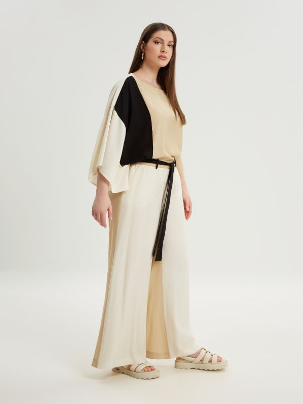 Two Tone Wide Leg Pants - 2042