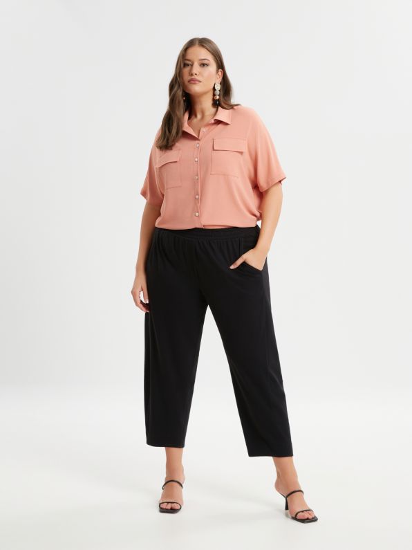 High Waist Oversized Cotton Pants - 8301.2066 - Brown Loft