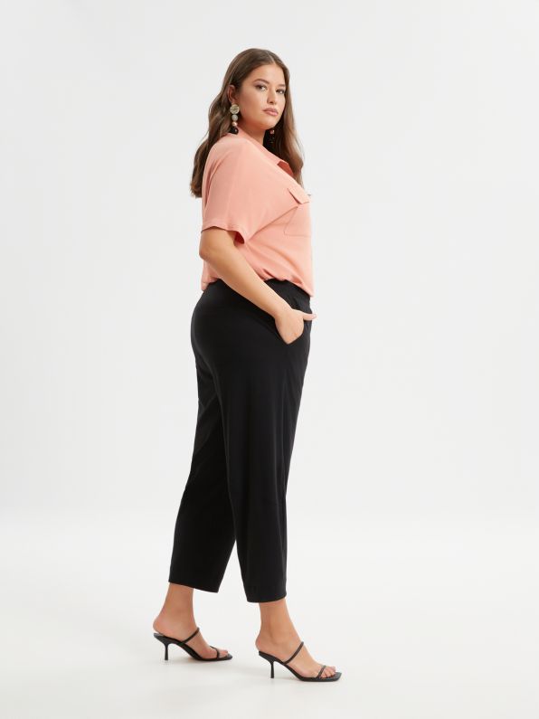 High Waist Oversized Cotton Pants - 8301.2066 - Brown Loft