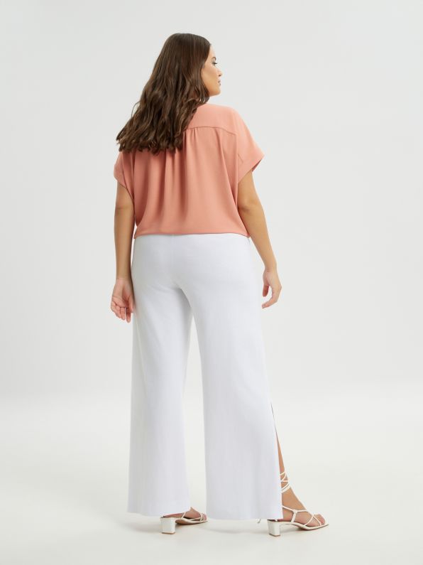 High Waist Wide Leg Cotton Pants - 8301.2070 - Brown Loft