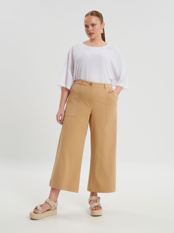 Wide Leg Cropped Cotton Pants - 8301.2086 - Brown Loft
