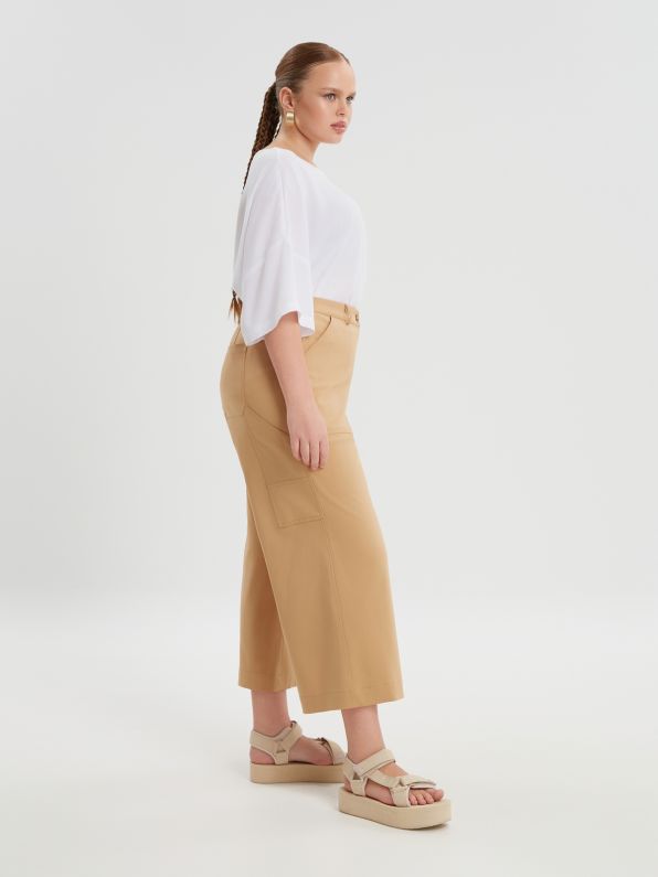 Wide Leg Cropped Cotton Pants - 8301.2086 - Brown Loft