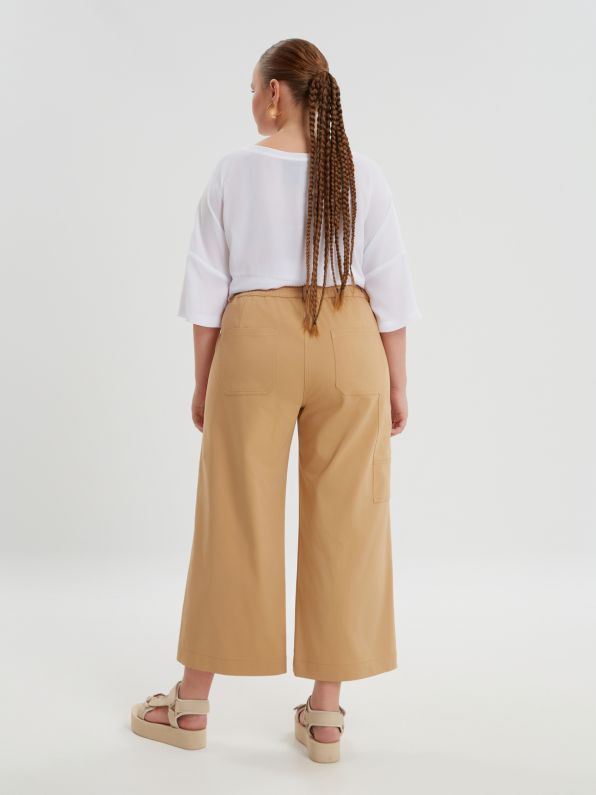 Wide Leg Cropped Cotton Pants - 8301.2086 - Brown Loft
