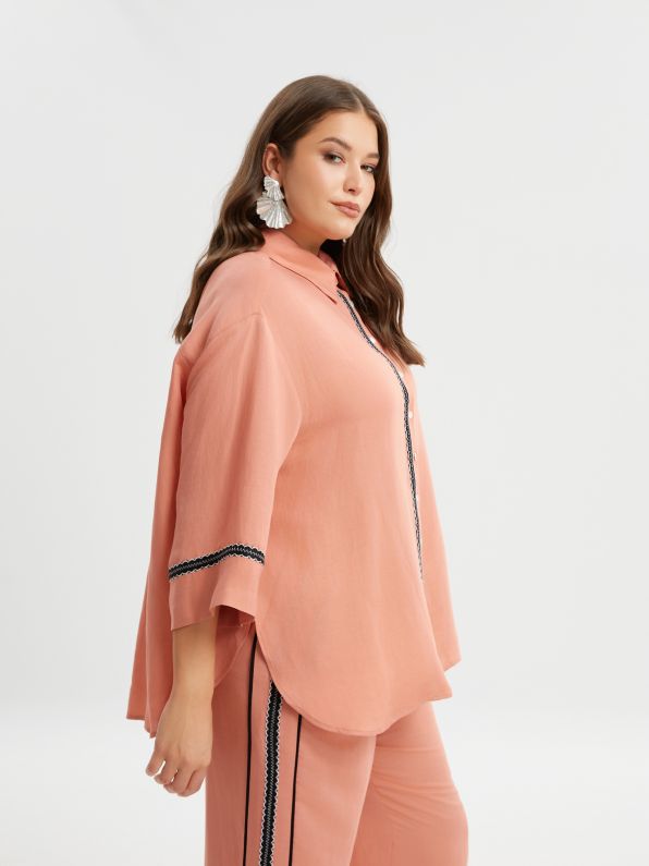Oversized Linen Long Back Shirt - 8301.3015 - Brown Loft