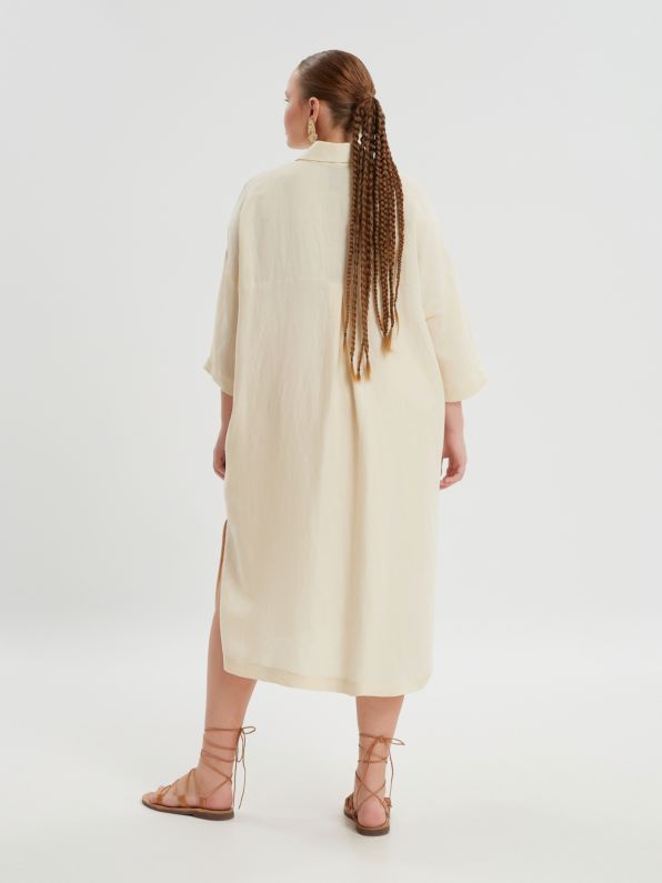 8301.7134 Oversized Straight Cut Linen Dress - Brown Loft