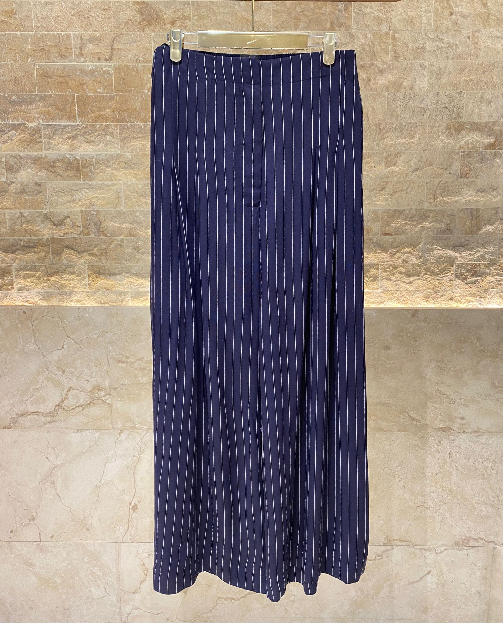 8301.2064 High-Waist Wide Leg Striped Linen Pants - Brown Loft