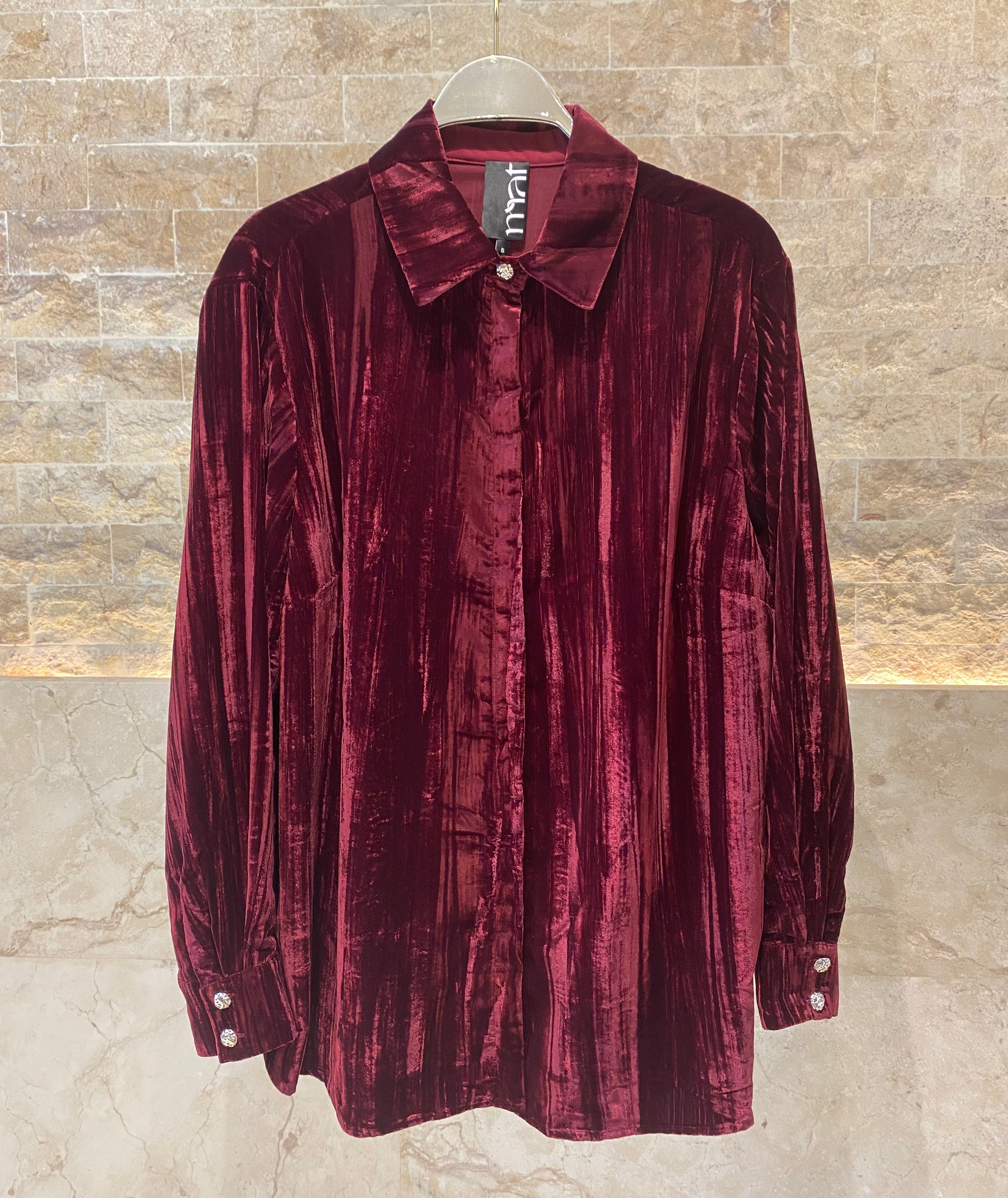 8401.3005 Collared Crushed Velvet Oversized Shirt - Brown Loft