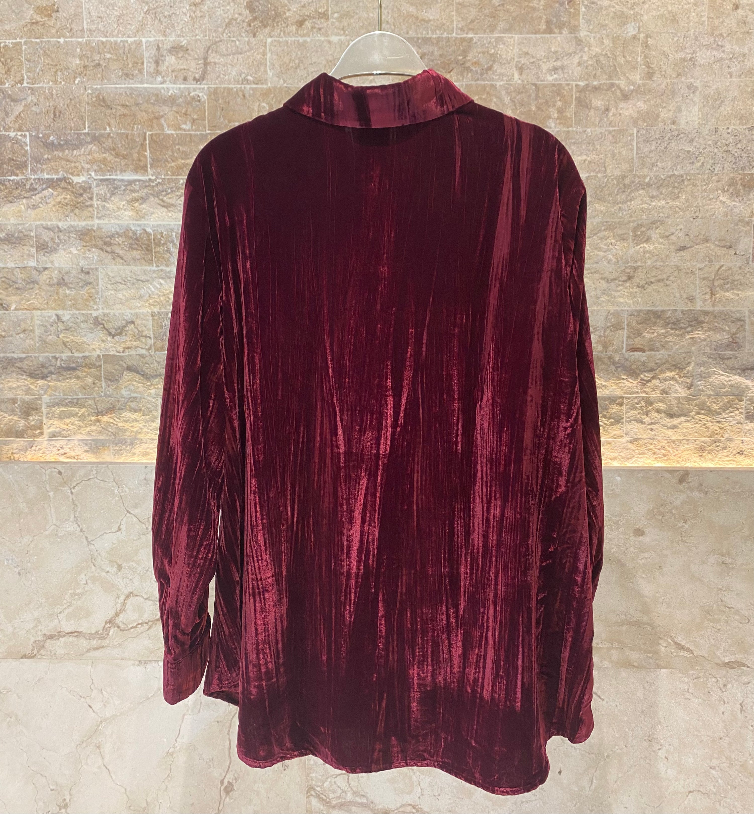 8401.3005 Collared Crushed Velvet Oversized Shirt - Brown Loft