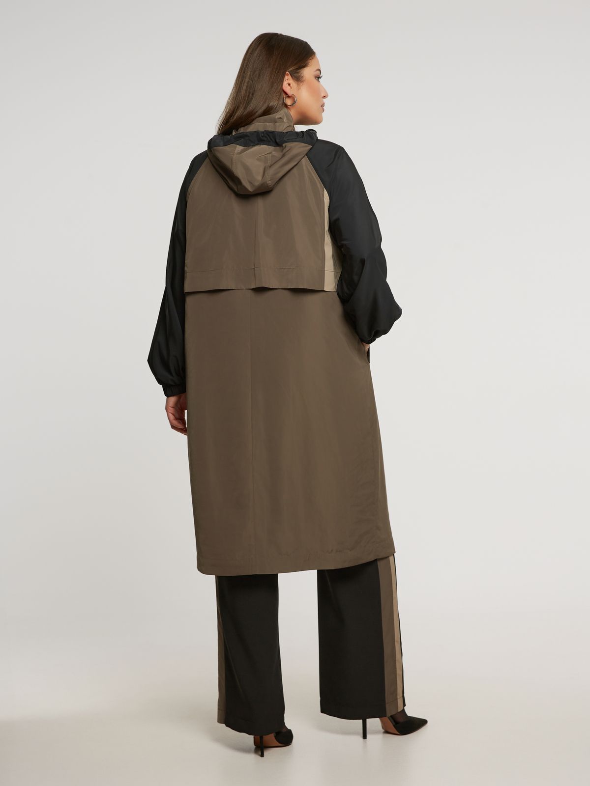 8401.4032 Hoodie Long Taffeta Oversized Jacket - Brown Loft