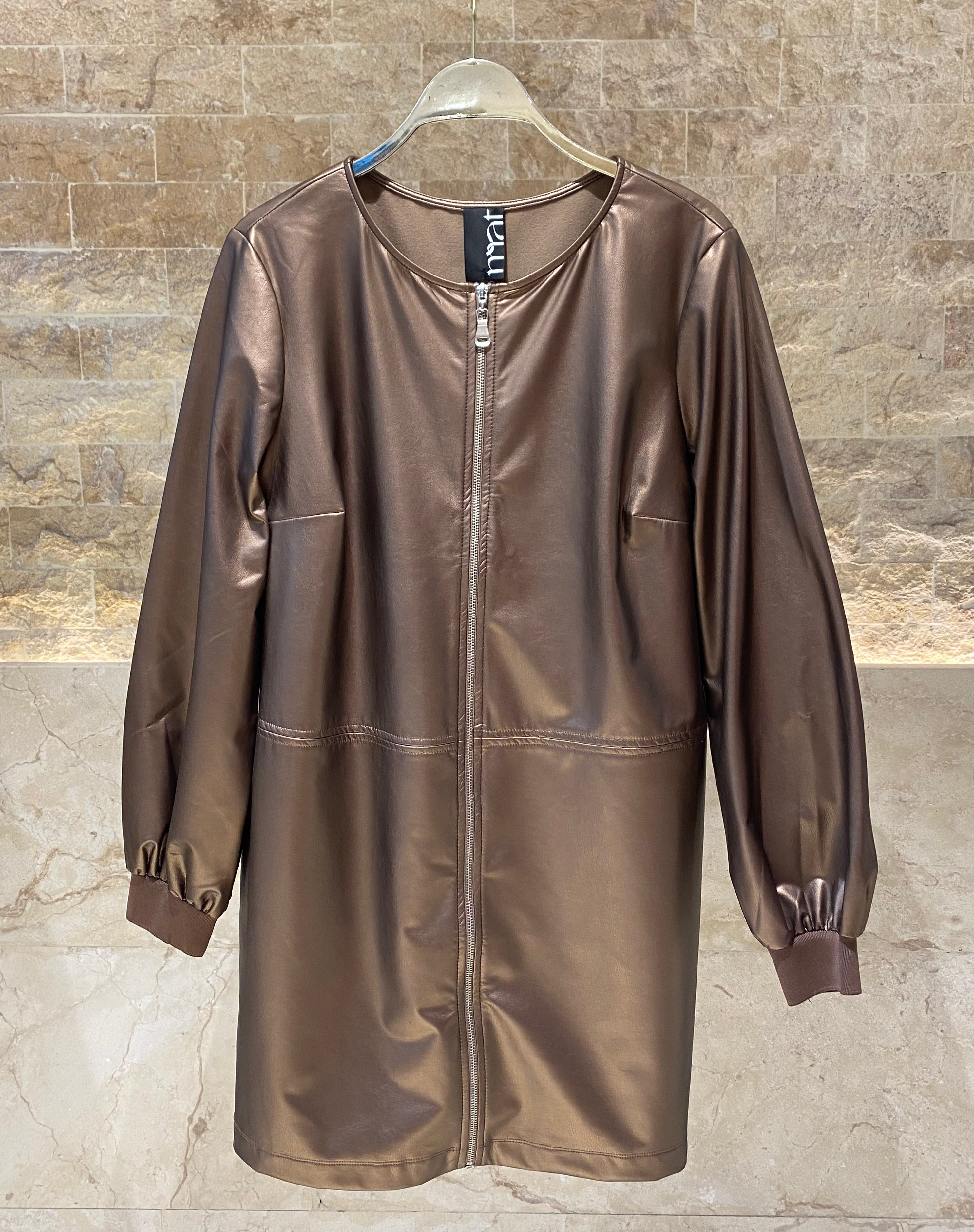 8401.7036 Faux Leather Mini Dress - Brown Loft