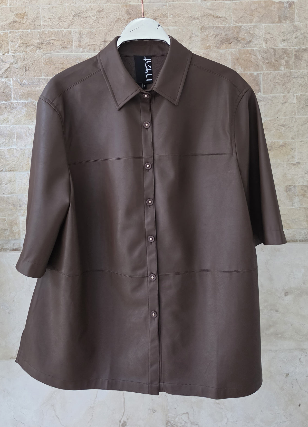 Faux Leather Button-Up Shirt 8601.3010