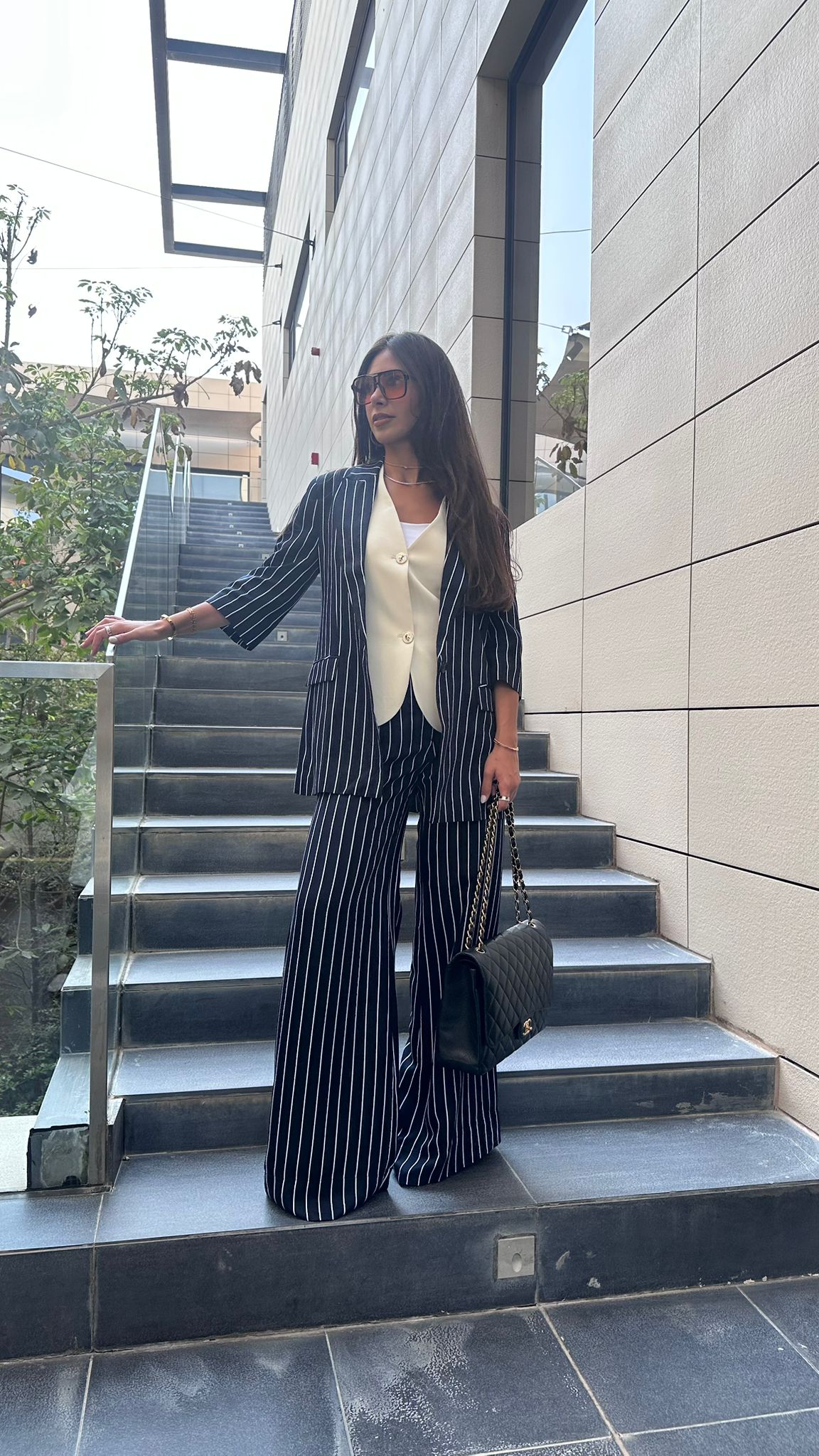 53-5053 High Waist Striped Flare Pants - Brown Loft