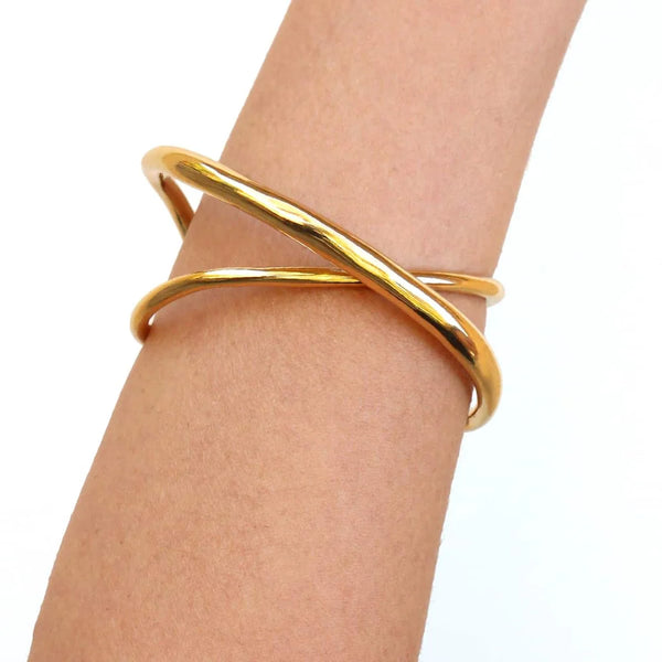 Crossover Geometric Shape Open Cuff Bracelet - BPU789