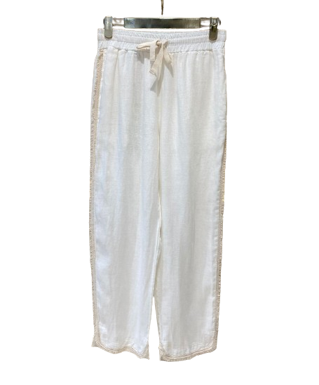 High Waist Linen Cropped Pants with Fringes