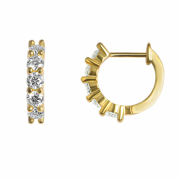 Moissanite Hoop Earrings - Huggie Design in Gold Plated Silver