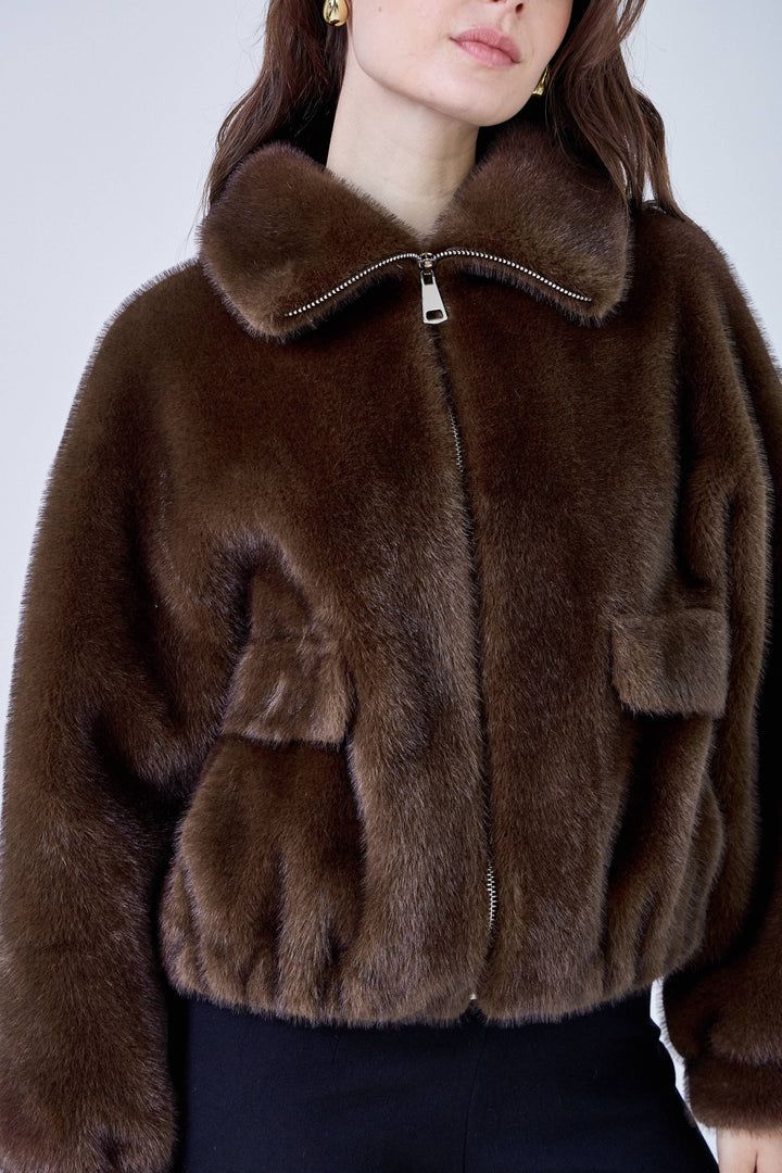 Alba Oversized Faux Fur Jacket - Brown Loft
