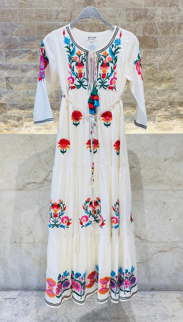Long Multicolor Embroidered Kaftan Dress - AWS2-587