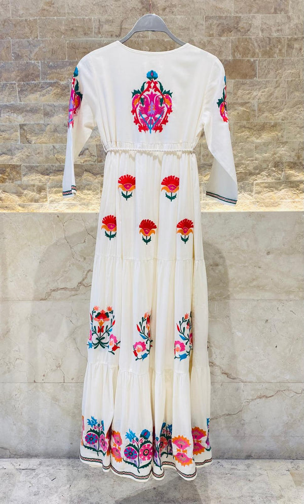 Long Multicolor Embroidered Kaftan Dress - AWS2-587