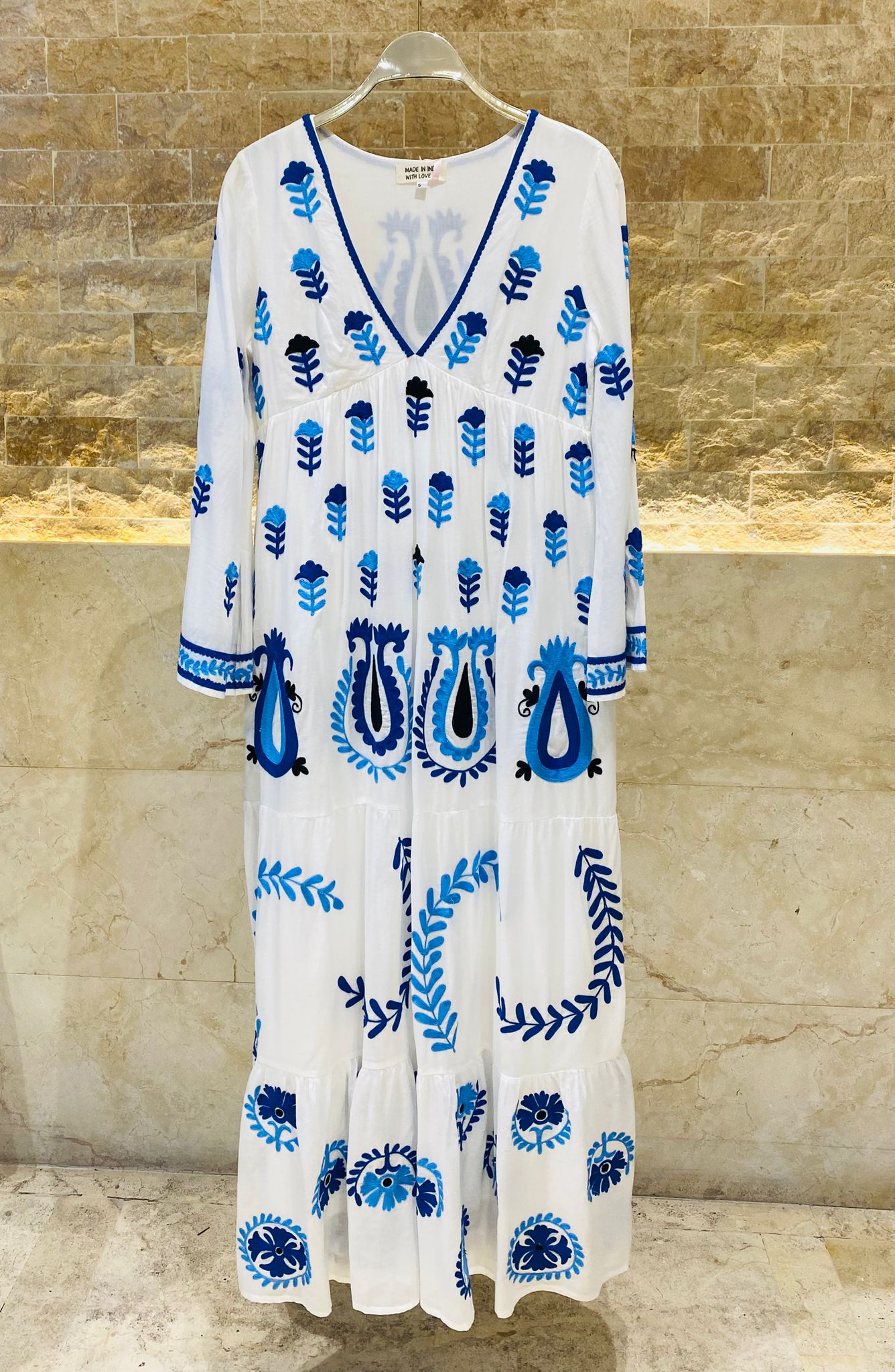 Tulip Embroidered Cotton Long Dress - AWS2-816 - Brown Loft