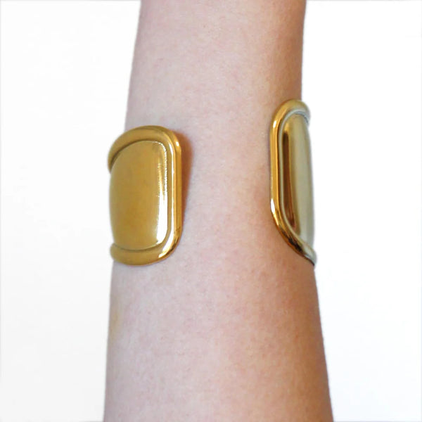 Geometric Wide Organic Bone Open Cuff Bracelet - BPU981