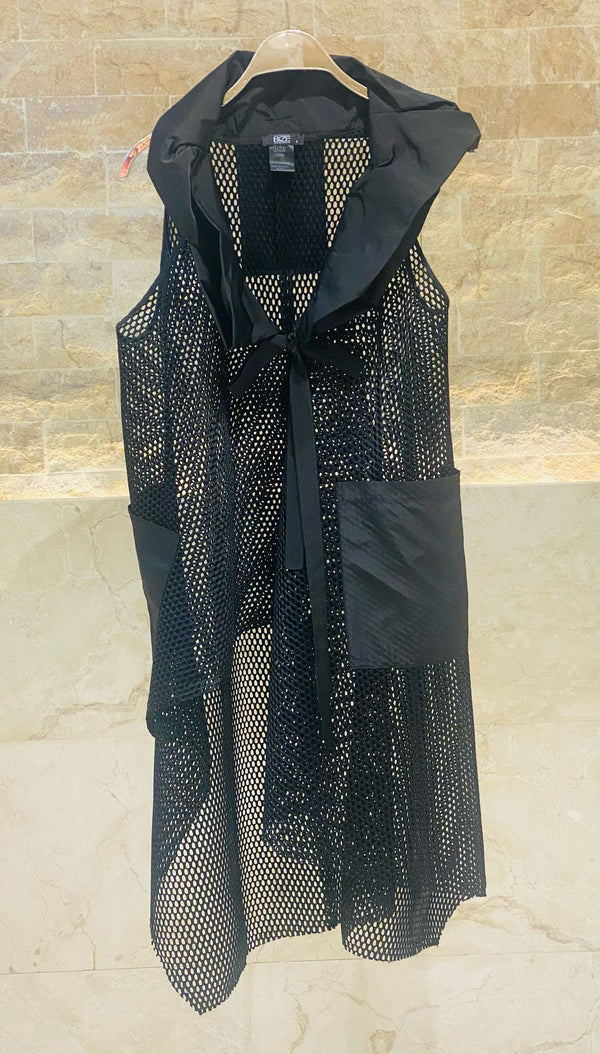 Collared Tie Ribbon Mesh Vest - BZ1047