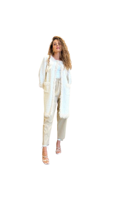 Knitted Feather Long Coat - 4SB/TD5/G751