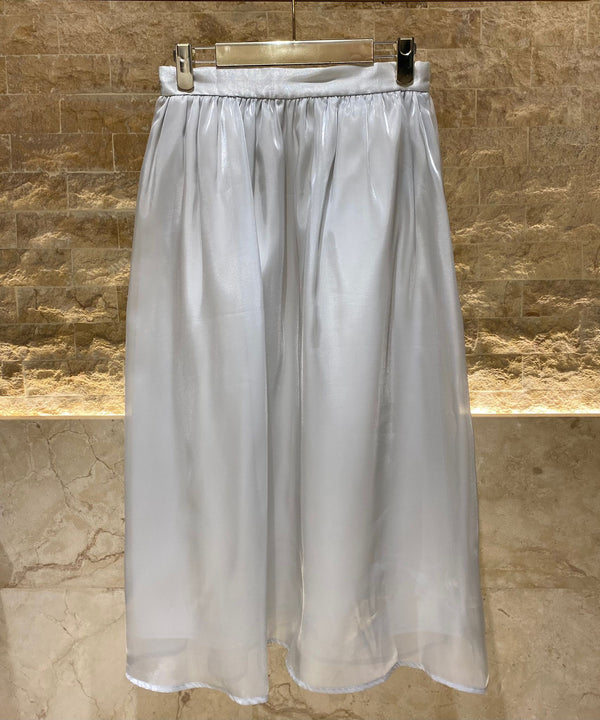 High Waisted A Line Pleated Sheer Midi Skirt - COBBS5007